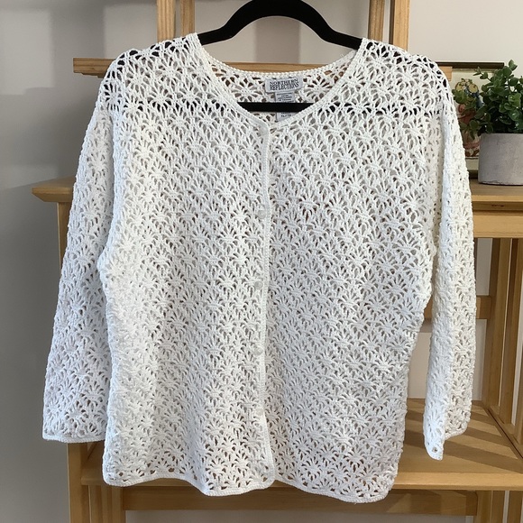 Northern Reflections Sweaters - VTG 90s Northern Reflections White Cotton Crochet Cardigan Rare Find Size XL